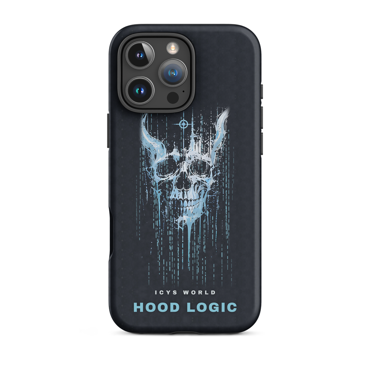 ICYS WORLD Hood Logic iPhone case on iPhone 16 Pro Max, matte finish