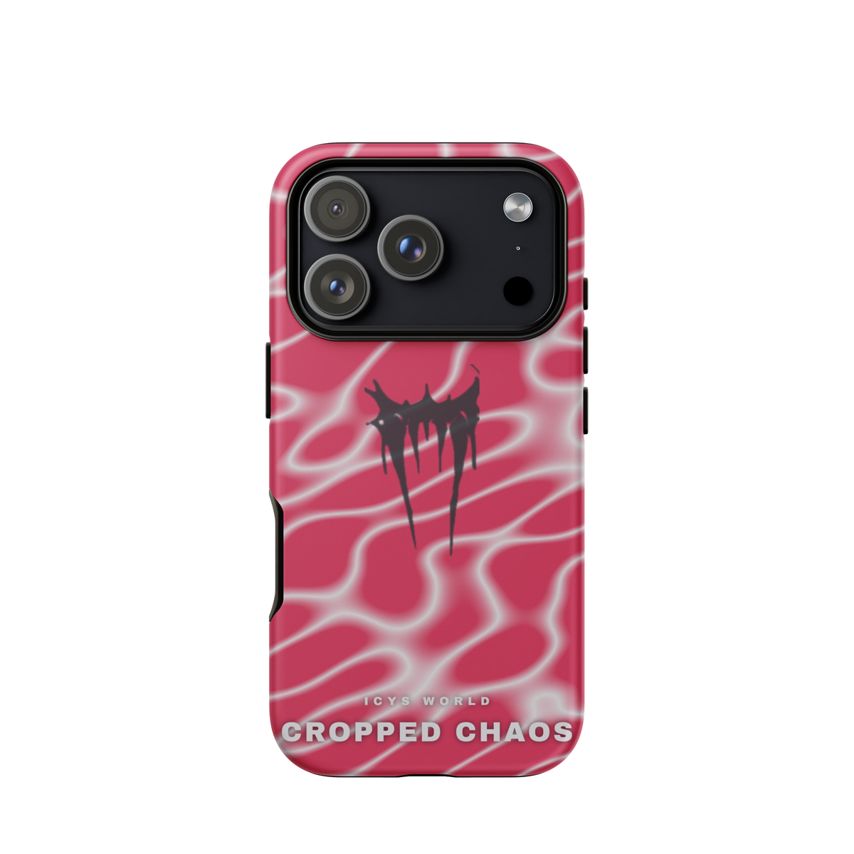 ICYS WORLD Cropped Chaos iPhone case on iPhone 17 Pro, matte finish
