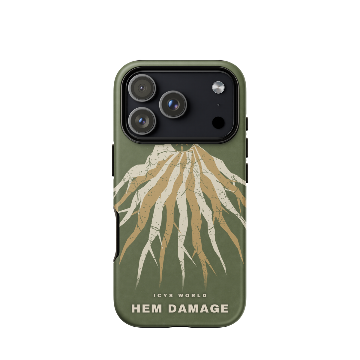 ICYS WORLD Hem Damage iPhone case on iPhone 17 Pro, matte finish