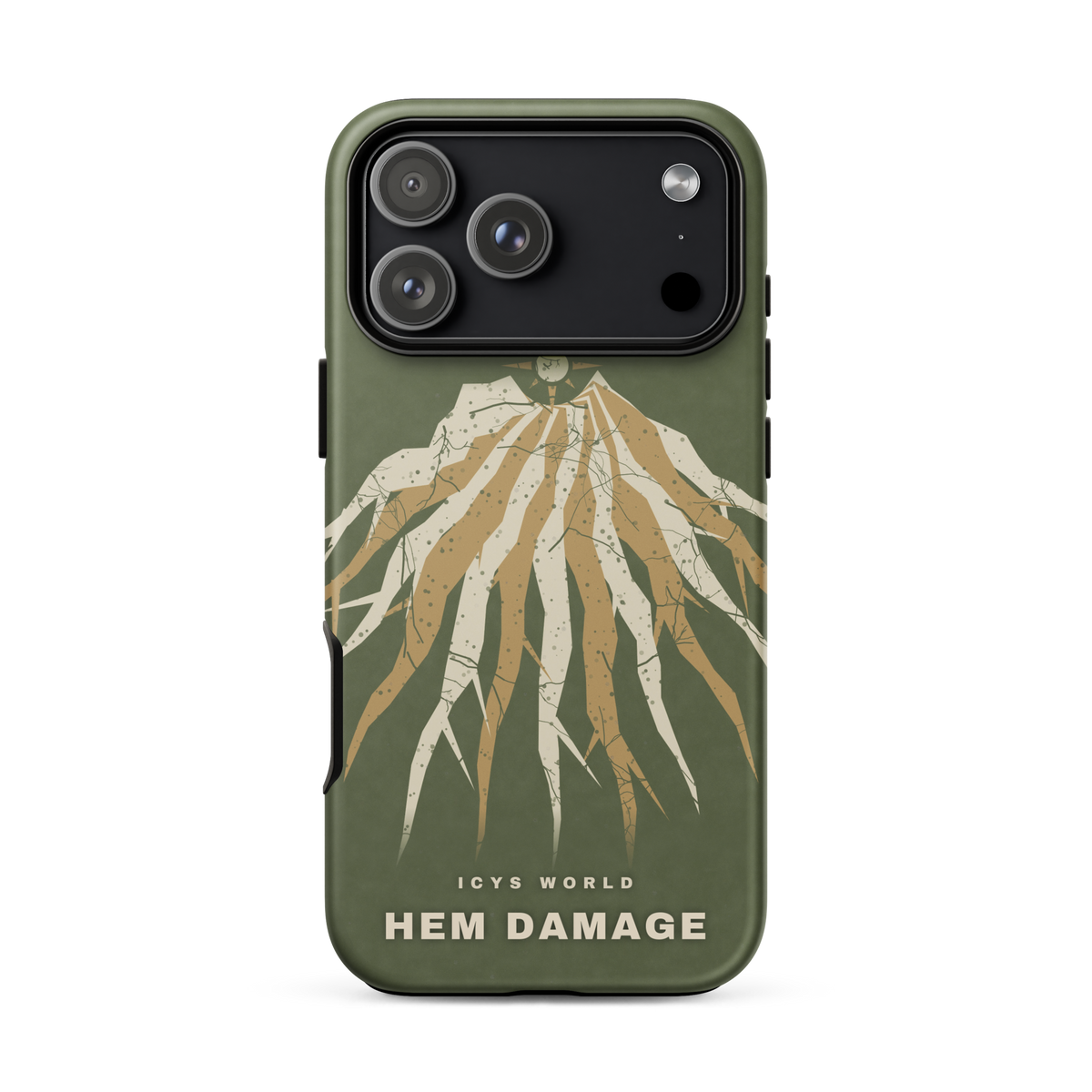 ICYS WORLD Hem Damage iPhone case on iPhone 17 Pro Max, matte finish