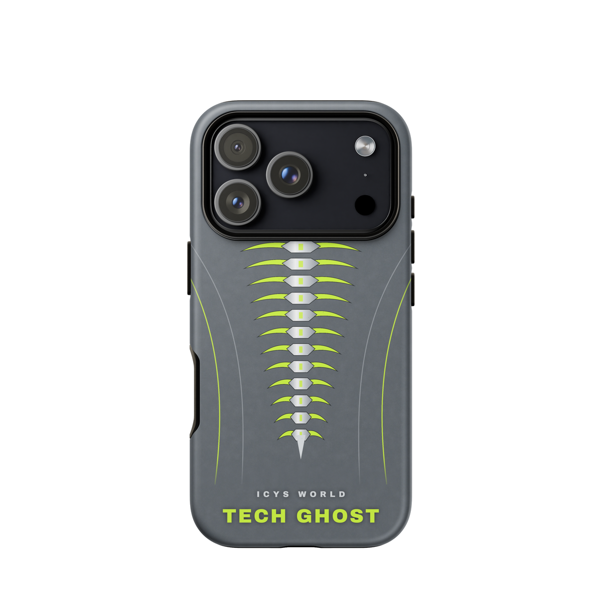 ICYS WORLD Tech Ghost iPhone case on iPhone 18 Pro, matte finish