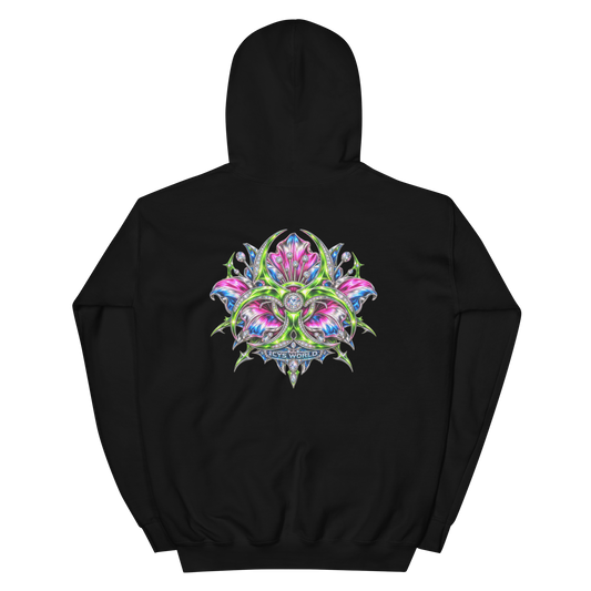 ICYS WORLD Alien Locust Hoodie – iced-out streetwear graphic hoodie, black, back view