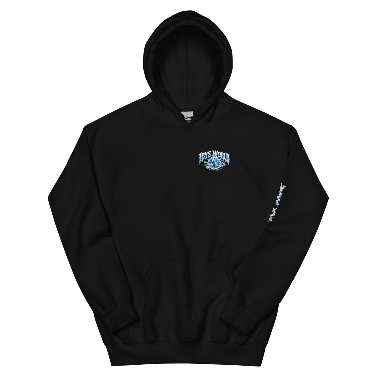 ICYS WORLD Drift King Hoodie – iced-out streetwear graphic hoodie, black, front view