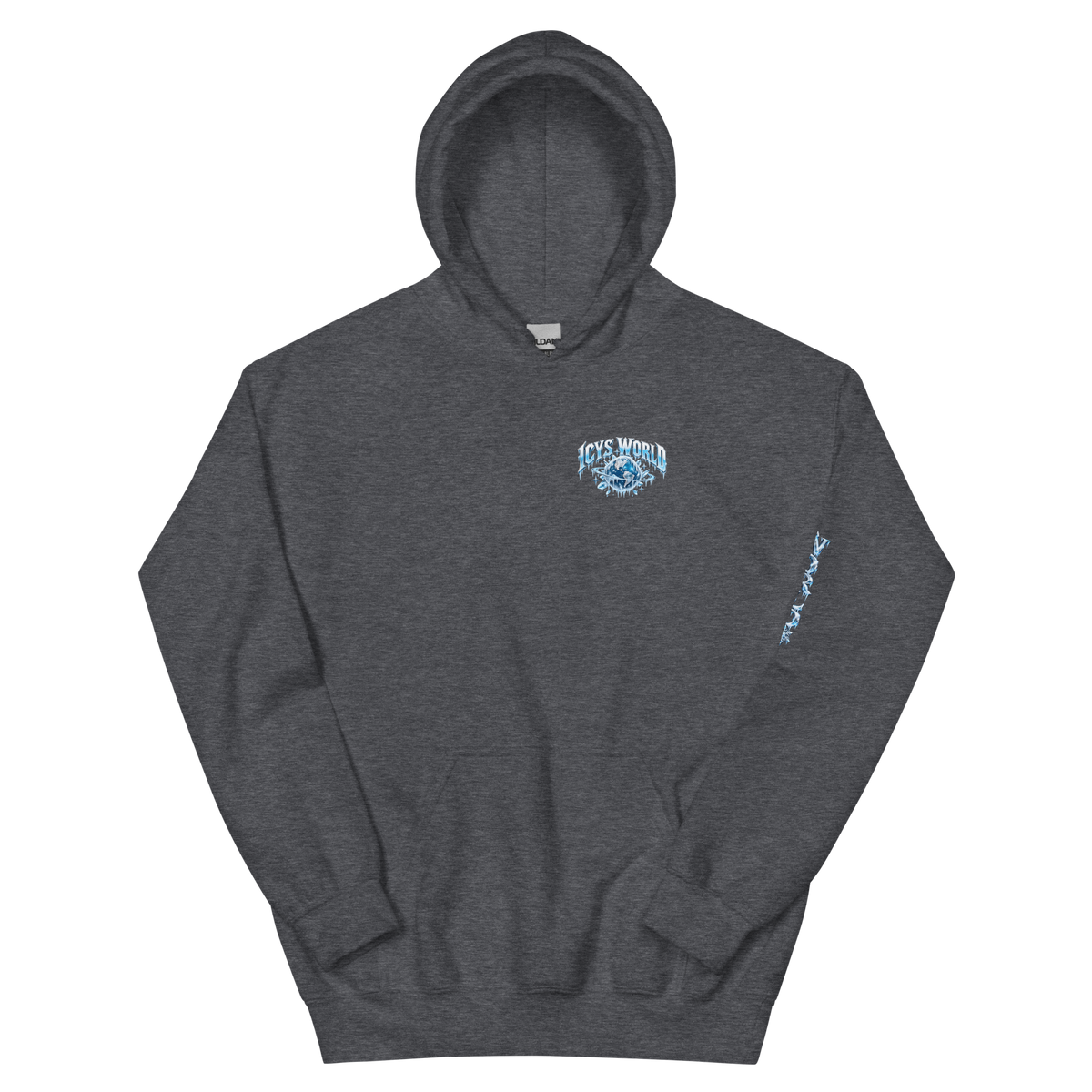 ICYS WORLD Alien Locust Hoodie – iced-out streetwear graphic hoodie, dark heather, front view