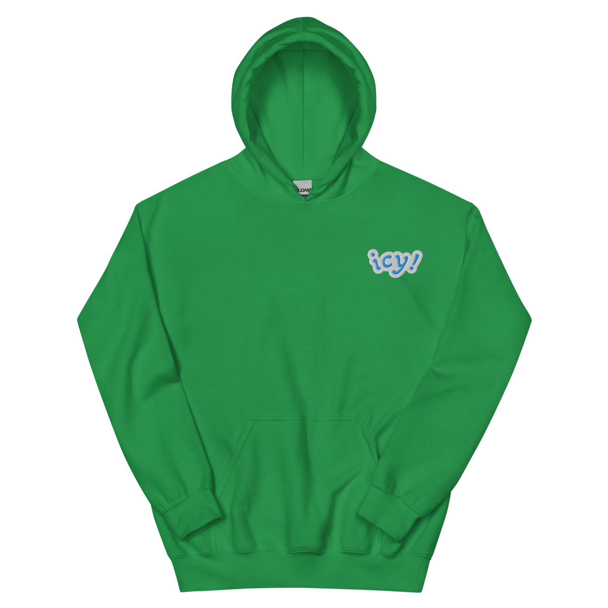 ICY Hoodie – iced-out streetwear graphic hoodie, irish green, front view