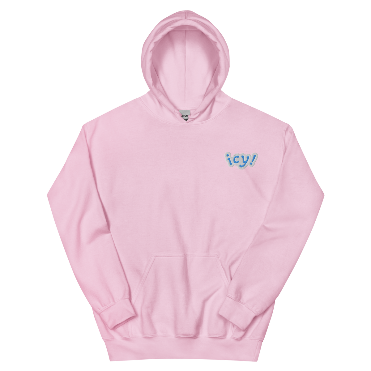 ICY Hoodie – iced-out streetwear graphic hoodie, light pink, front view