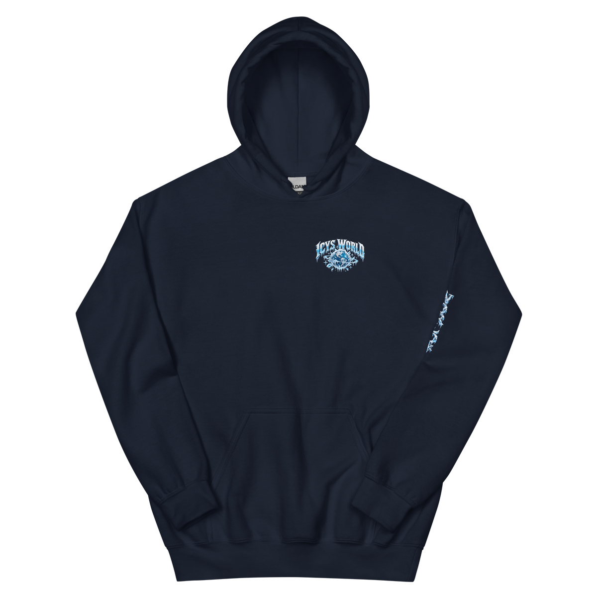 ICYS WORLD Diamond Serpent Hoodie – iced-out streetwear graphic hoodie, navy, front view