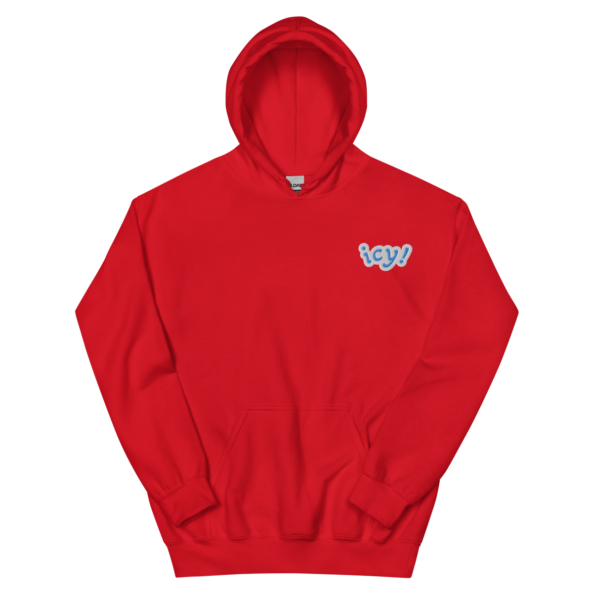 ICY Hoodie – iced-out streetwear graphic hoodie, red, front view