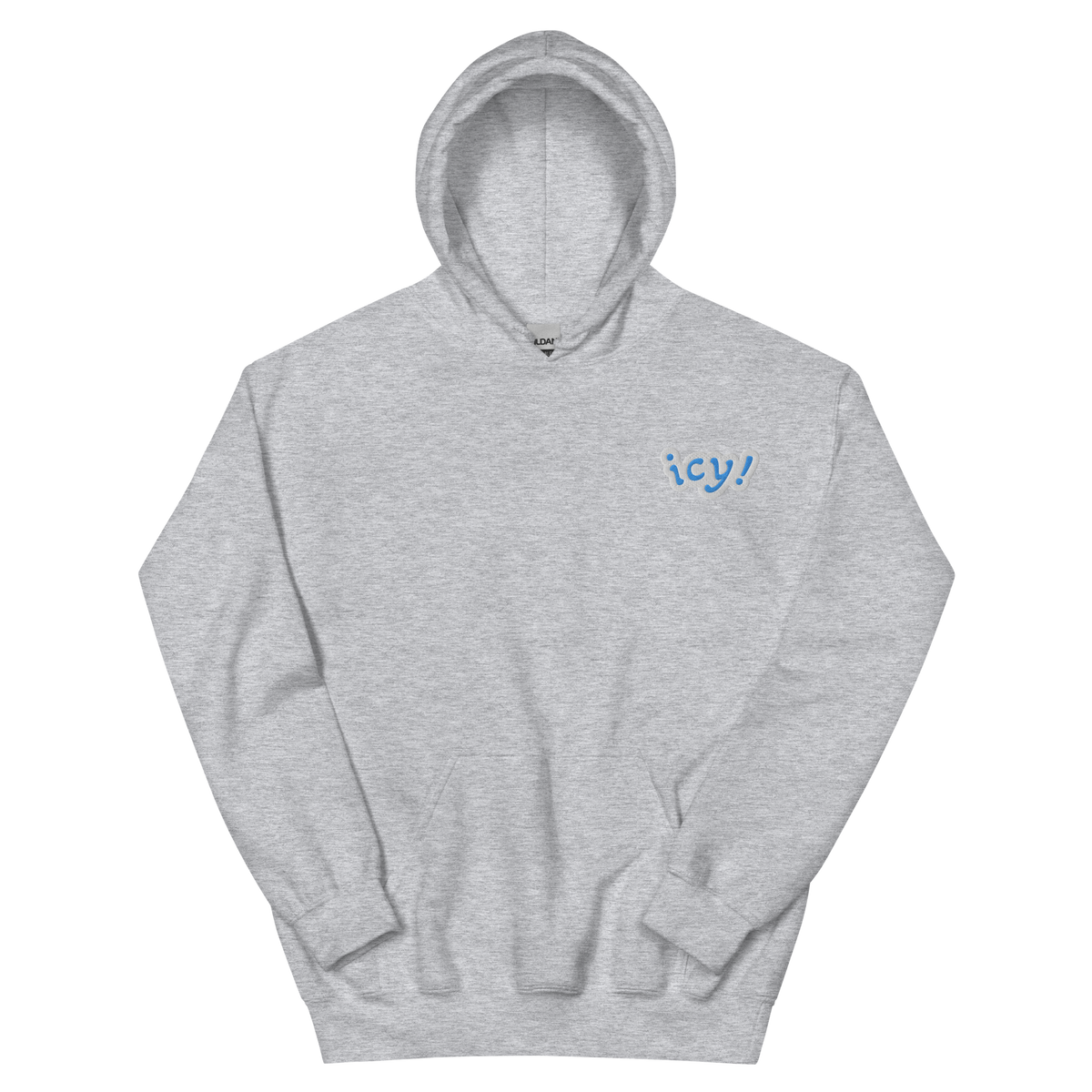 ICY Hoodie – iced-out streetwear graphic hoodie, sport grey, front view