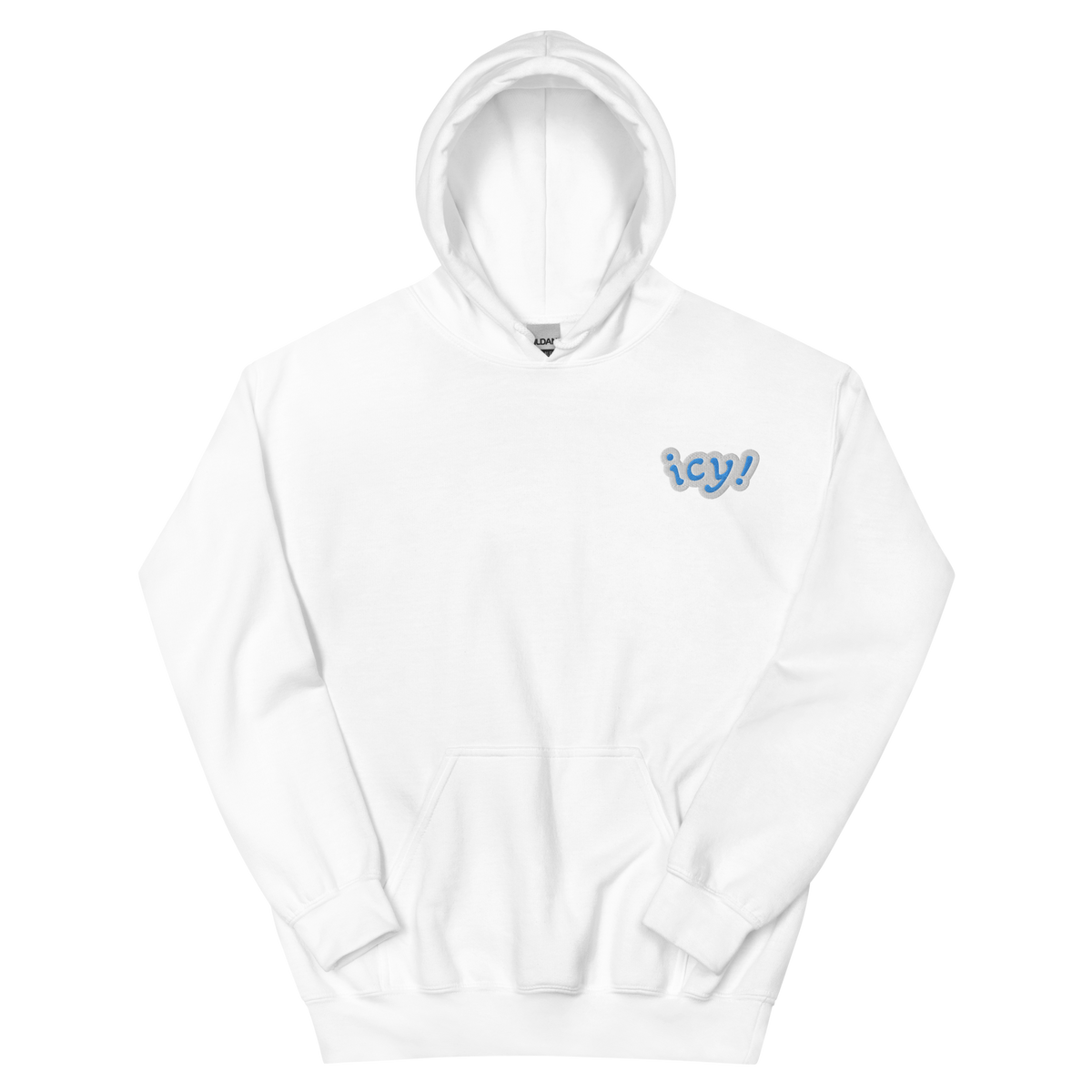 ICY Hoodie – iced-out streetwear graphic hoodie, white, front view