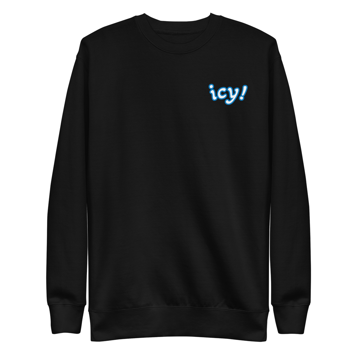 ICYS WORLD Crew – iced-out streetwear graphic crewneck sweatshirt, black, front view
