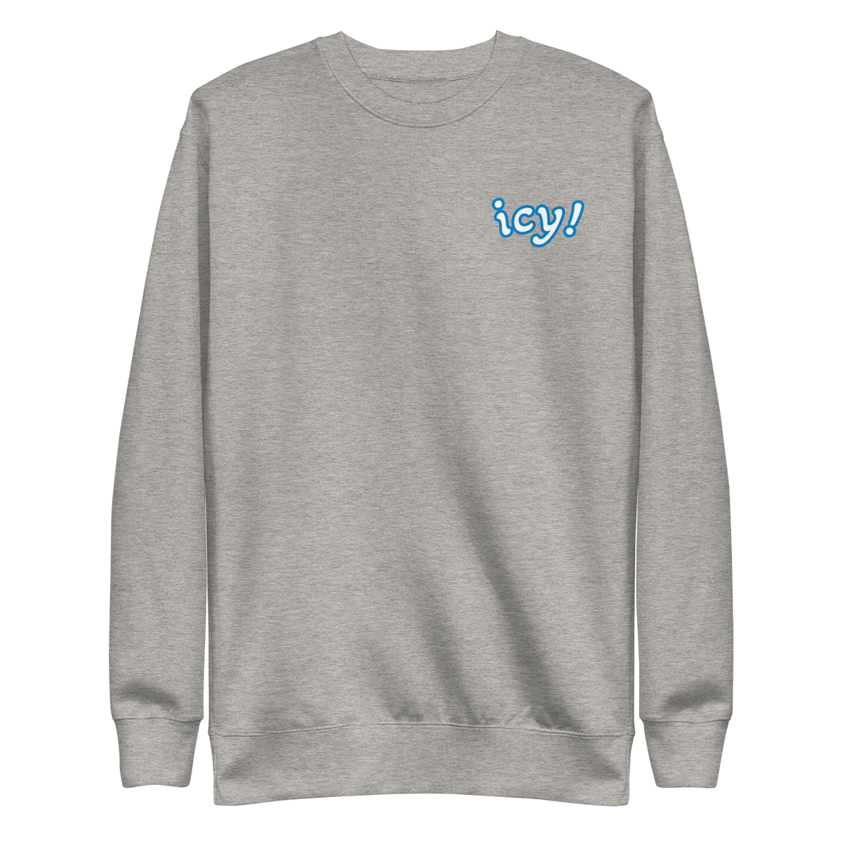 ICYS WORLD Crew – iced-out streetwear graphic crewneck sweatshirt, carbon grey, front view
