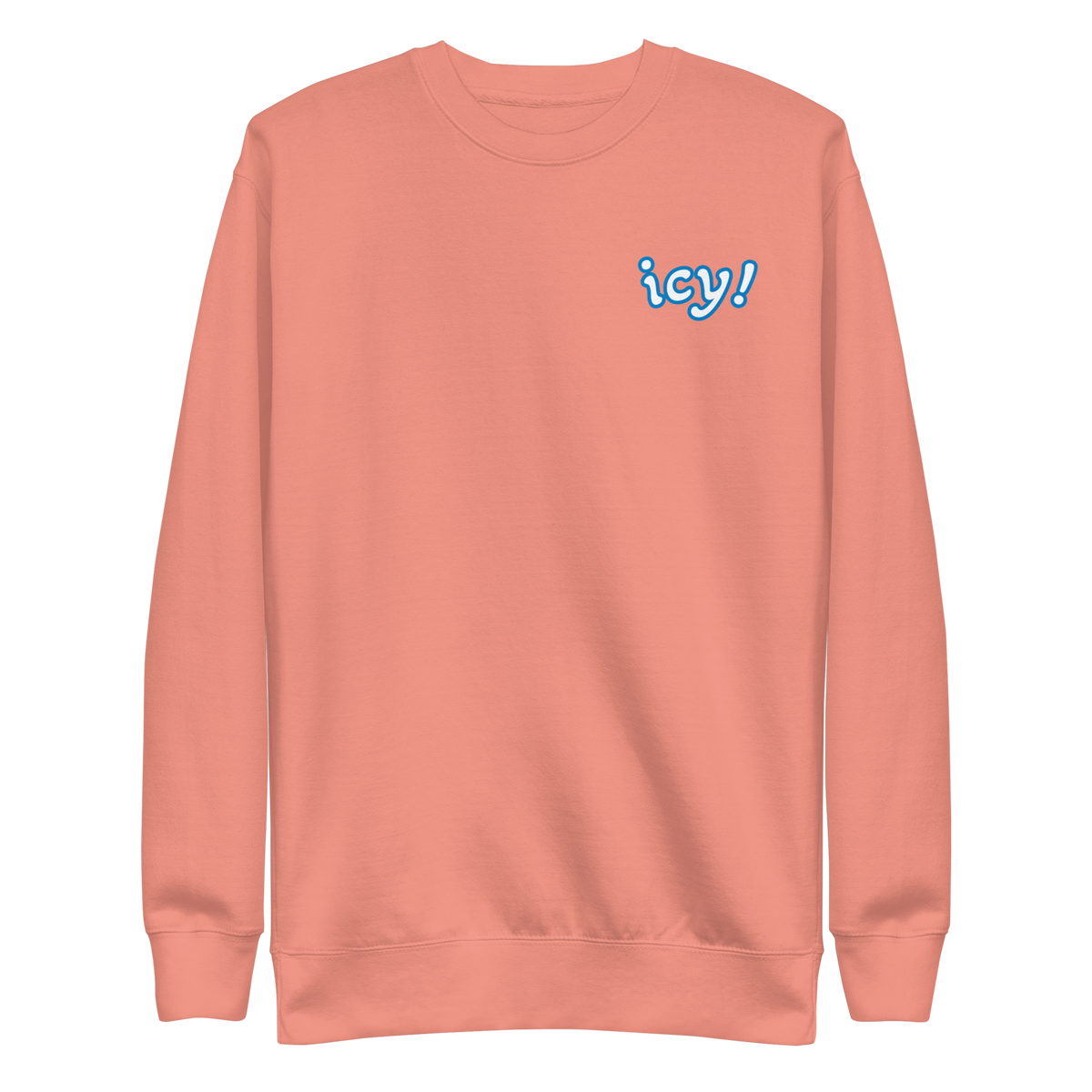 ICYS WORLD Crew – iced-out streetwear graphic crewneck sweatshirt, dusty rose, front view