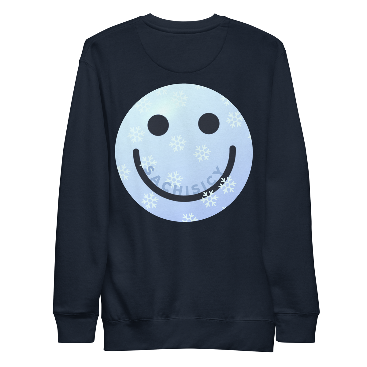 ICYS WORLD Crew – iced-out streetwear graphic crewneck sweatshirt, navy, back view