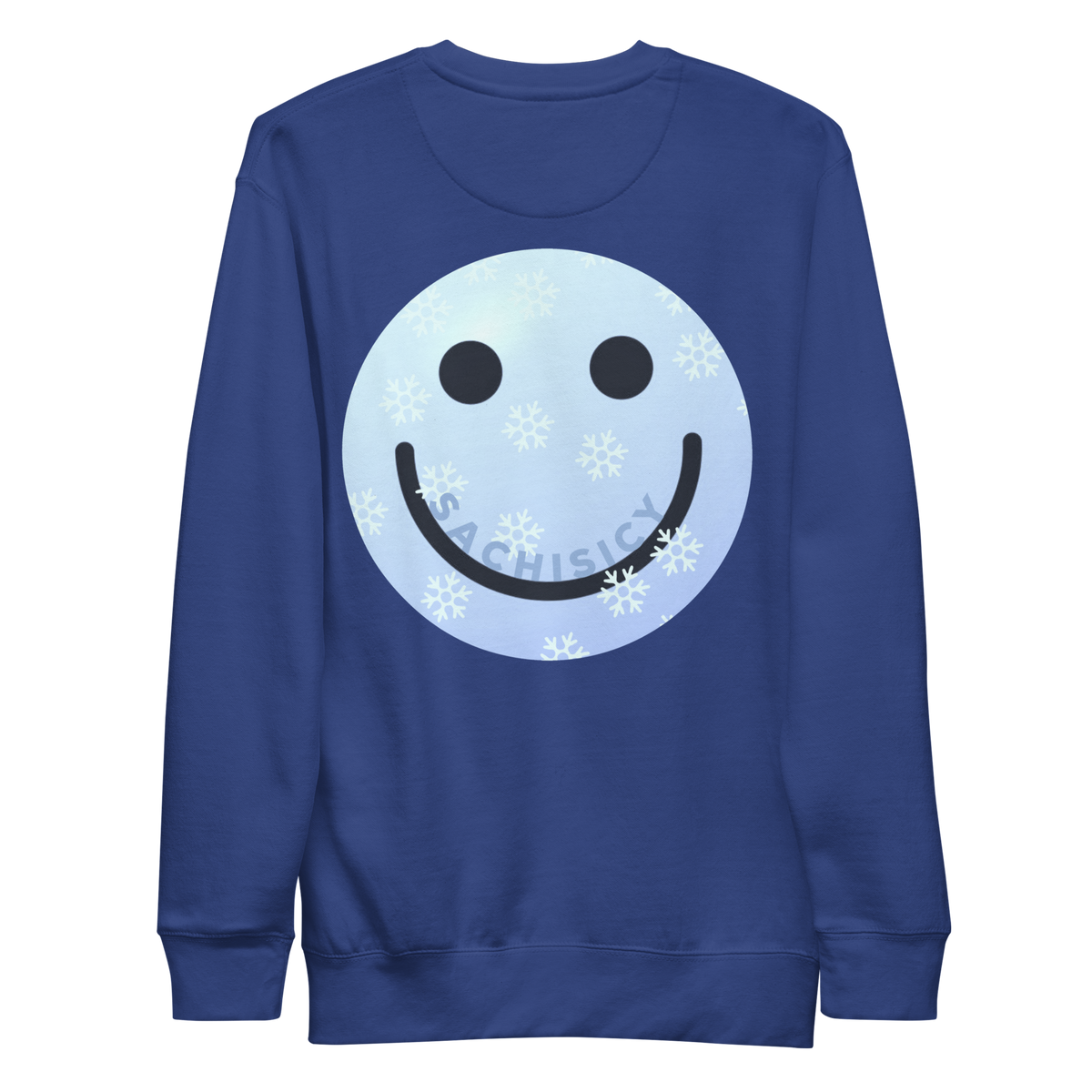 ICYS WORLD Crew – iced-out streetwear graphic crewneck sweatshirt, royal, back view