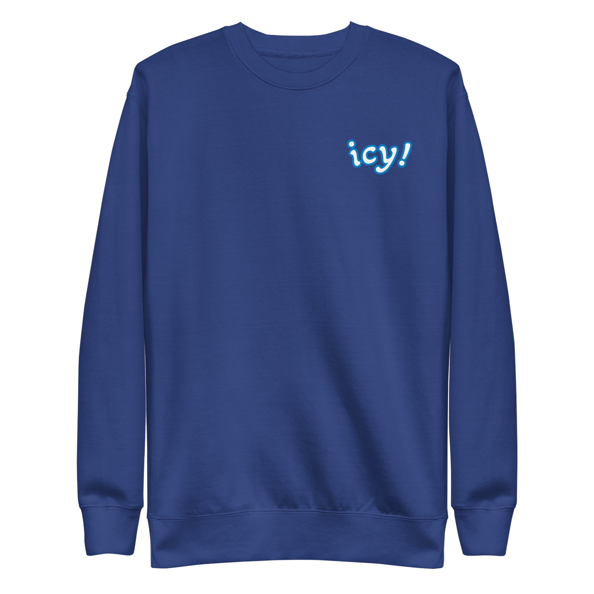 ICYS WORLD Crew – iced-out streetwear graphic crewneck sweatshirt, royal, front view