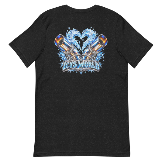 ICYS WORLD Exhaust Heart Tee – iced-out streetwear graphic tee, black, back view