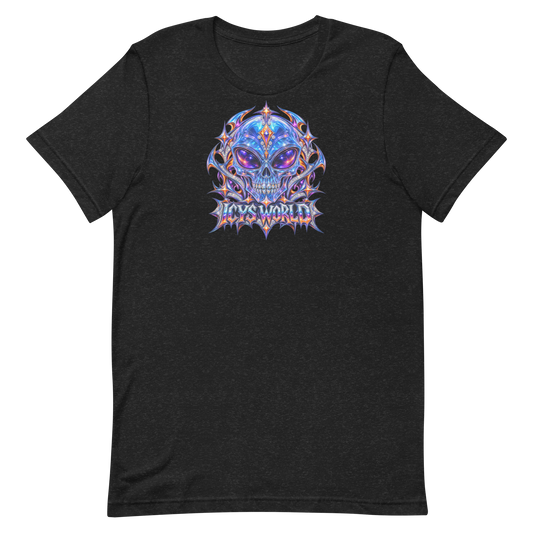 ICYS WORLD Alien Skull Tee – iced-out streetwear graphic tee, black, front view