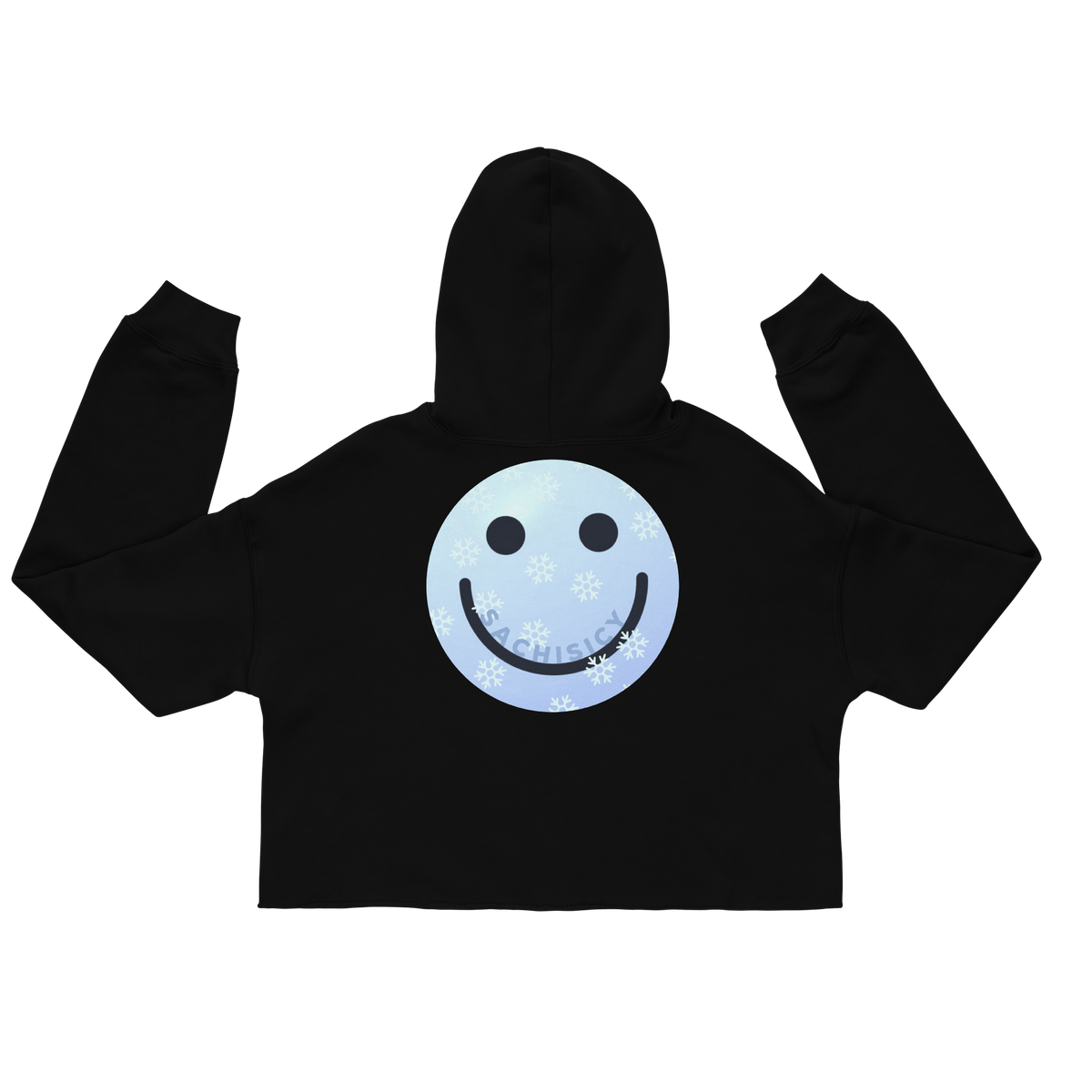 ICYS WORLD Crop Hoodie – iced-out streetwear graphic hoodie, black, back view