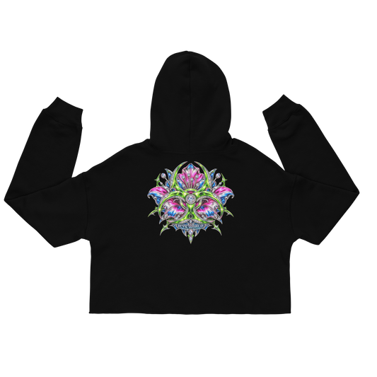 ICYS WORLD Lotus Crop Hoodie – iced-out streetwear graphic hoodie, black, back view