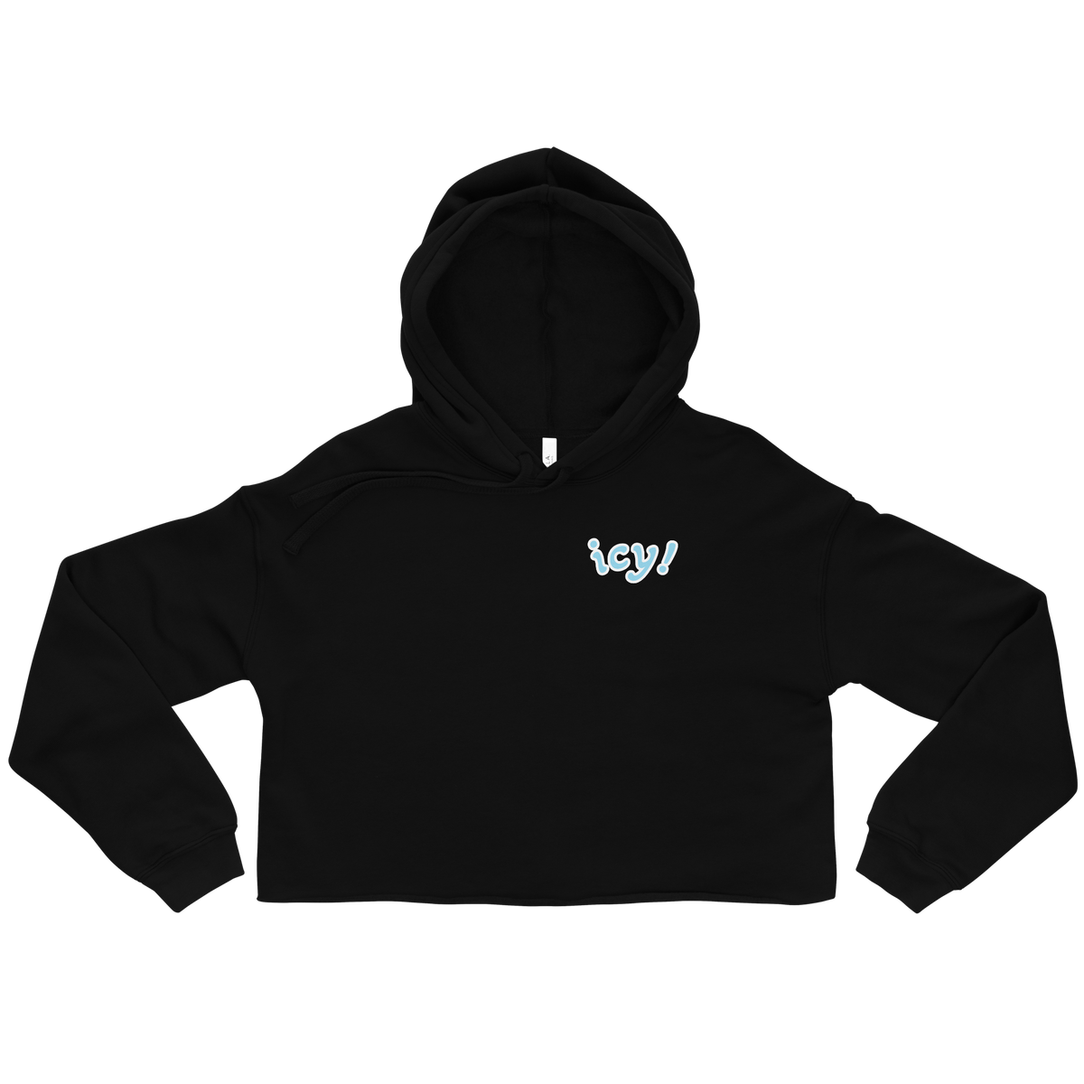 ICYS WORLD Crop Hoodie – iced-out streetwear graphic hoodie, black, front view