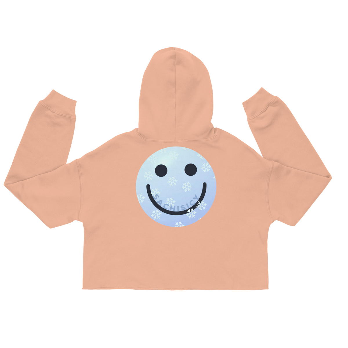 ICYS WORLD Crop Hoodie – iced-out streetwear graphic hoodie, peach, back view